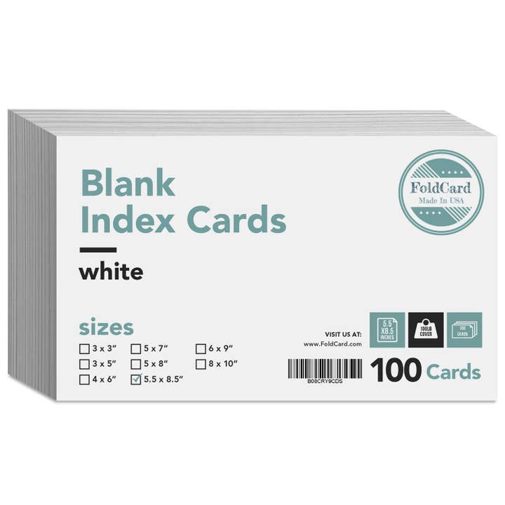 Fine Cardstock - Vente Assortiments de papeterie/cartes - Fiches blanches épaisses | Couverture blanche de 100 livres (14 points) Papier cartonné | 100 par paquet | 5,5 « x 8,5 »