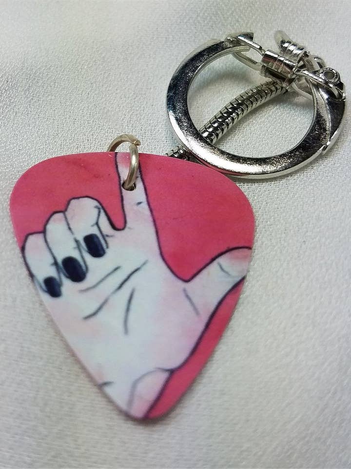 ASL Sign Language "L" Guitar Pick Keychain for wholesale by Simply Raevyn
