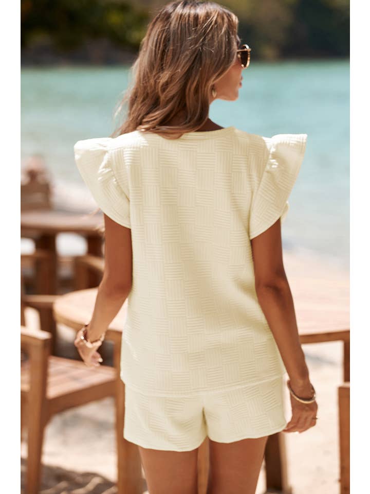 Little Daisy Closet - Wholesale Lounge Set - Women's - LDC Ruffled Sleeve Tee and Drawstring Shorts Set