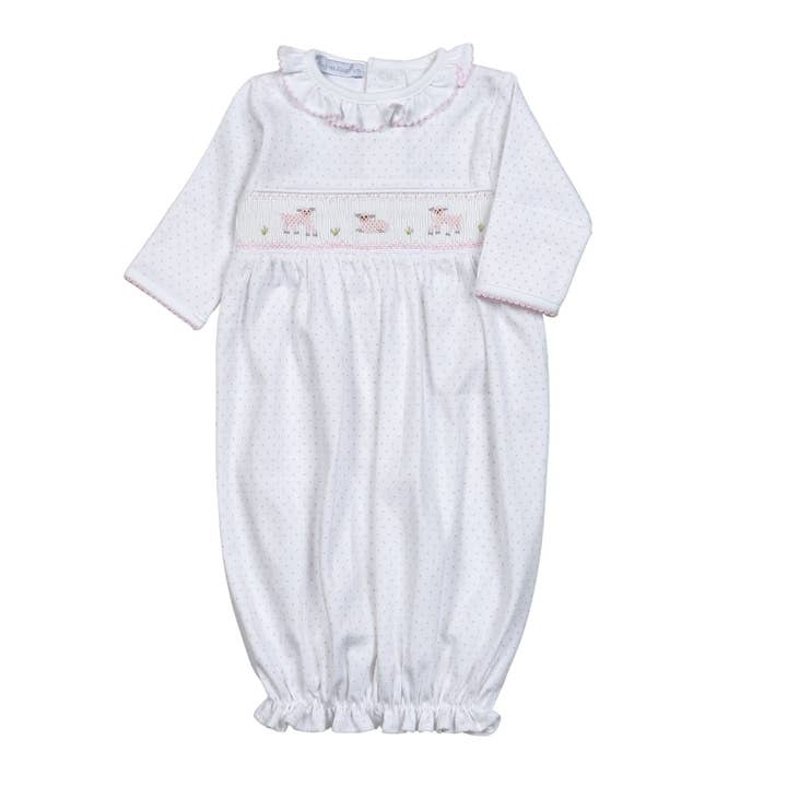 HVG-419 PINK BABY SHEEPS HAND SMOCKED GOWN for wholesale by Hug Me First