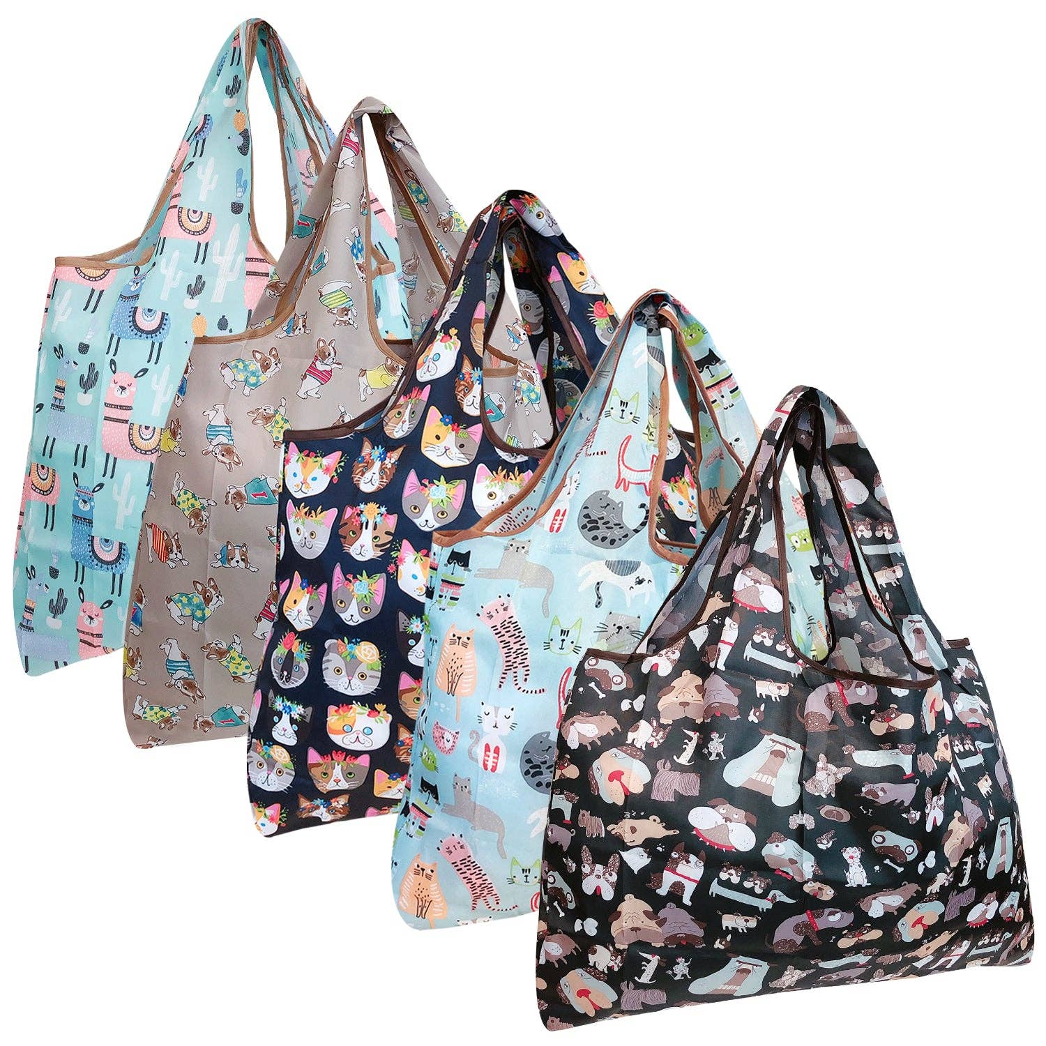 Wrapables.com - Vente Sacs de course/à provisions - Wrapables Lot de 5 grands sacs d'épicerie pliables en nylon1