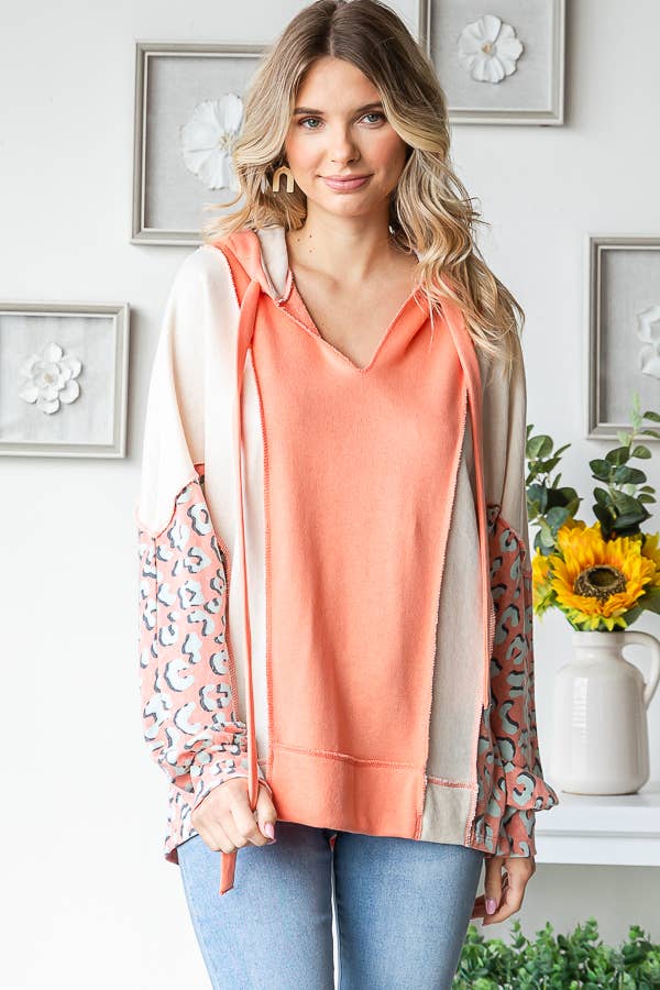 7th Ray – Hoodie – Mulher por atacado – Camisola com Capuz e Cordão, Decote em V, com Blocos de Cor e Patchwork T542515