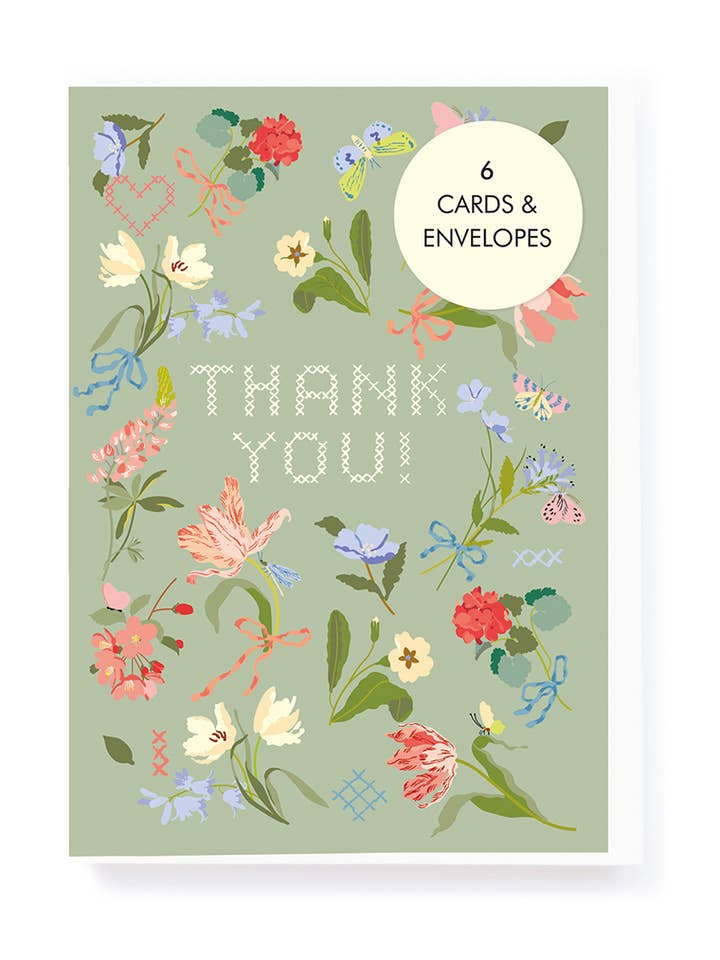 Floral Thank You notecard pack, 6 cards and 6 envelopes for wholesale by Noi Publishing