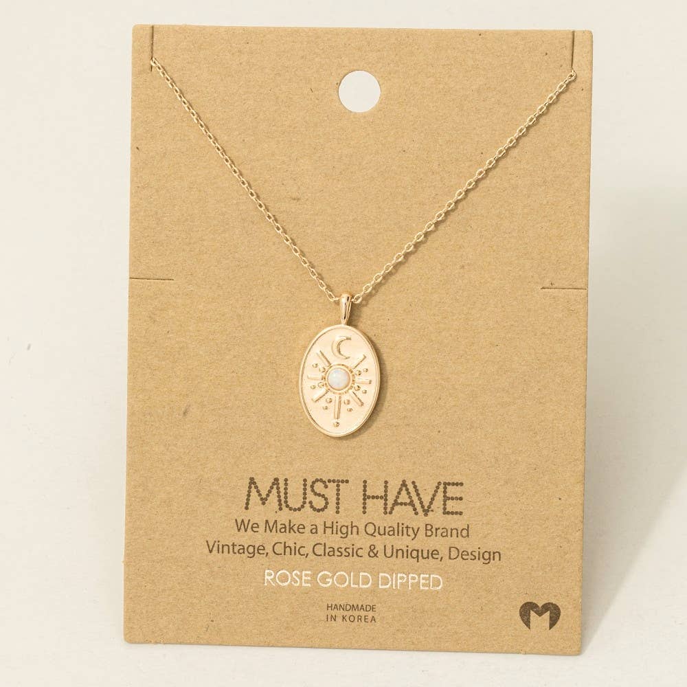 Fame Accessories - Wholesale Pendant/Charm Necklace - Oval Moon Disc Pendant Necklace4