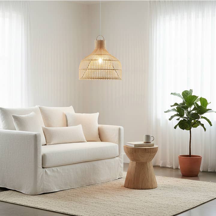 Solara Natural Rattan Pendant Light for wholesale by Plumeria Home Decor and Design