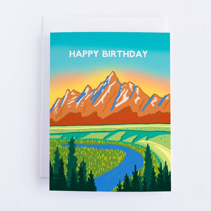 Tetons Sunset - Happy Birthday Mountain Greeting Card for wholesale by Heirloom Design Co.