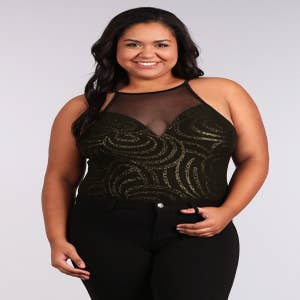 Plus Size Fitted Nude Mesh Bodysuit – mapale shop