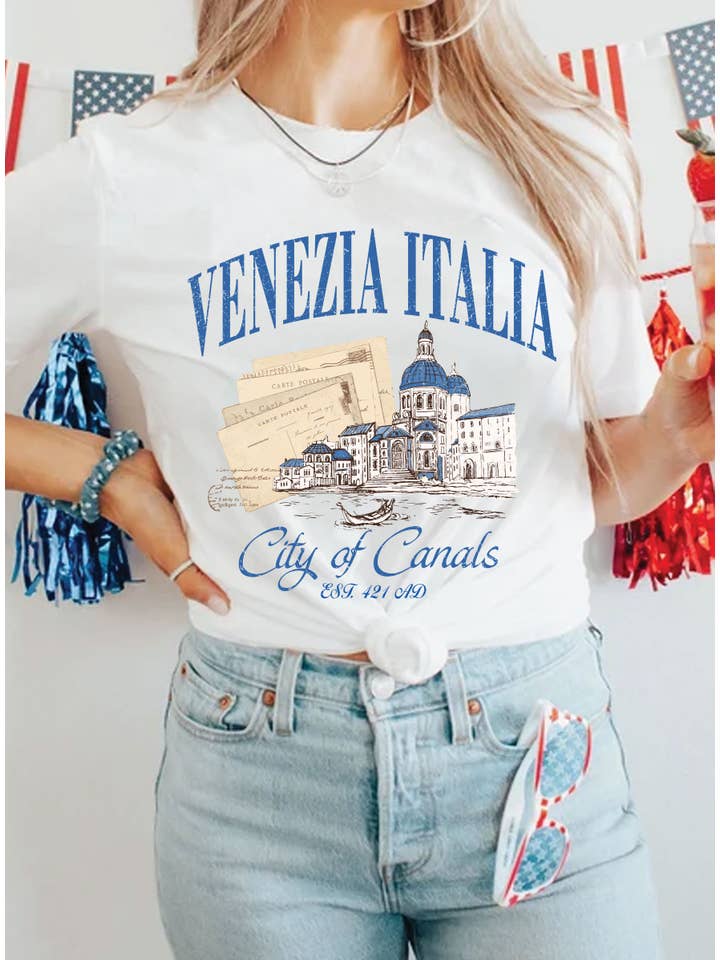 Rustee Clothing - Wholesale Screen Printed T-Shirt - Women's - VENEZIA ITALIA CITY OF CANALS GRAPHIC TSHIRTS