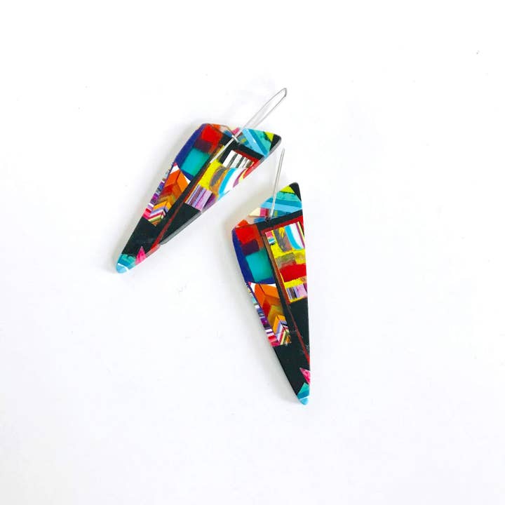 Poly-Resin Long Triangle Mosaic Earrings - Small for wholesale by Belart Fair Trade