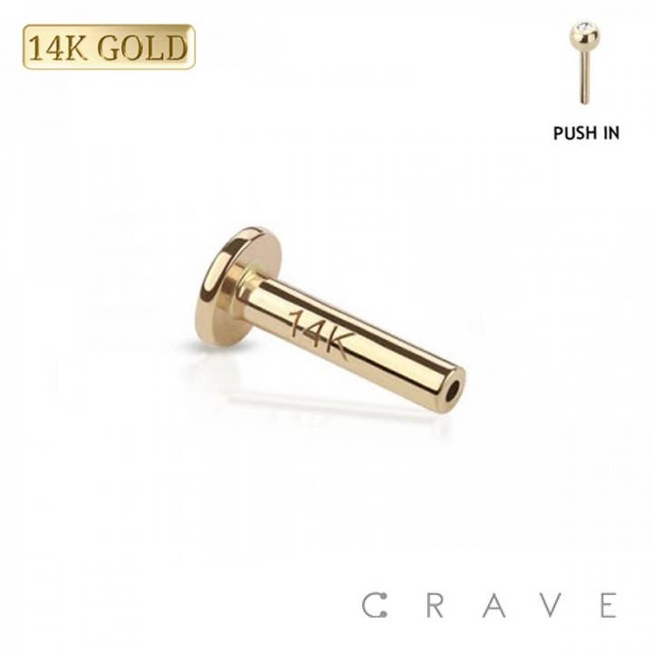 BARRA DE TUERCA CON FORMA DE LABRET DE ORO DE 14 QUILATES, SIN ROSCA, CON PARTE TRASERA PLANA para venta al por mayor de CRAVE BODY JEWELRY