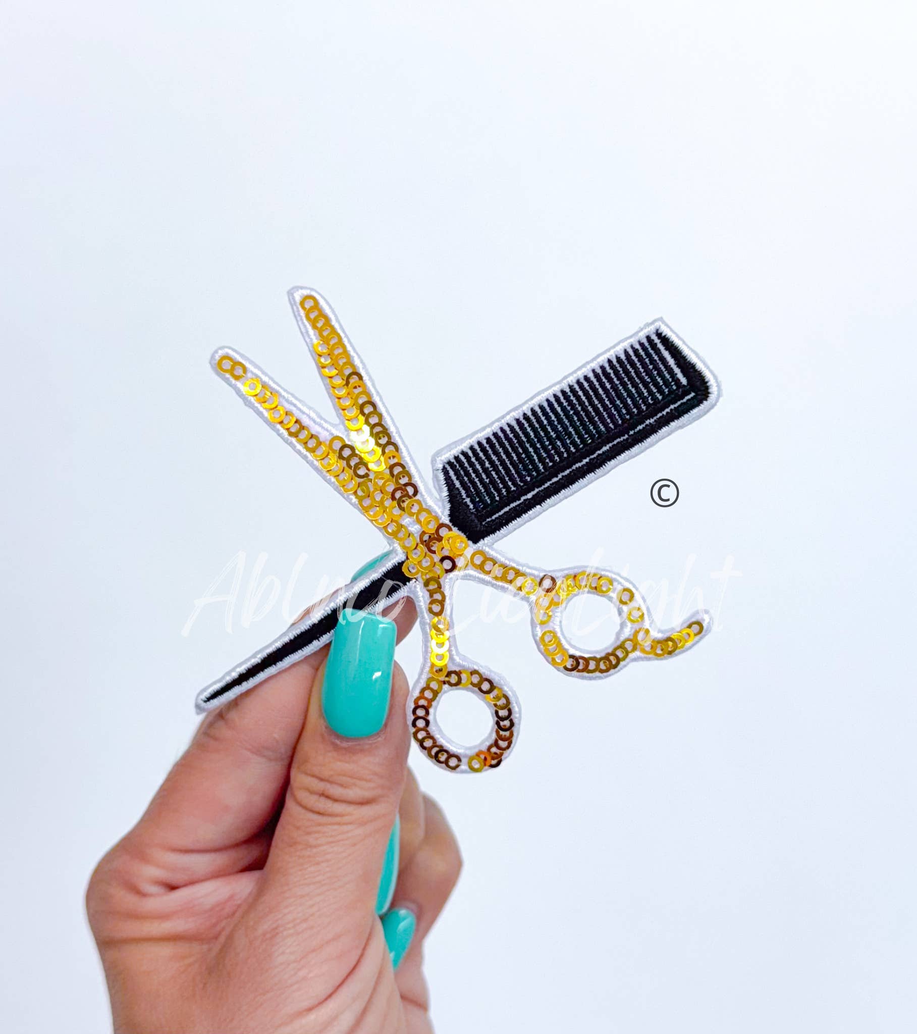 ABLNco - Wholesale Patch - Scissors & Comb Hair Stylist Sequin Embroidery Patch