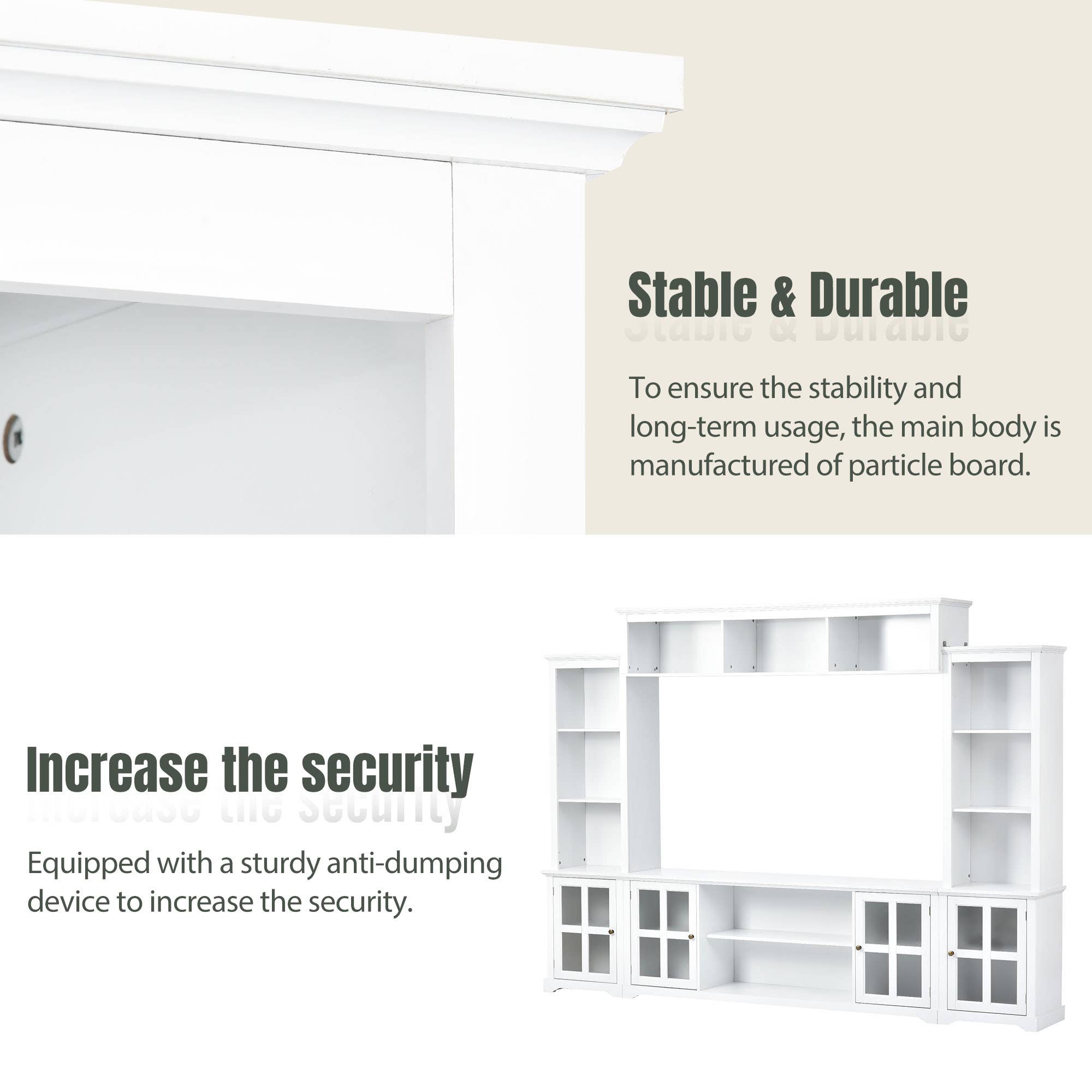HOMYCASA DESIGN INC - Vente Console - Meuble TV avec étagères et armoires, unité murale avec pont18