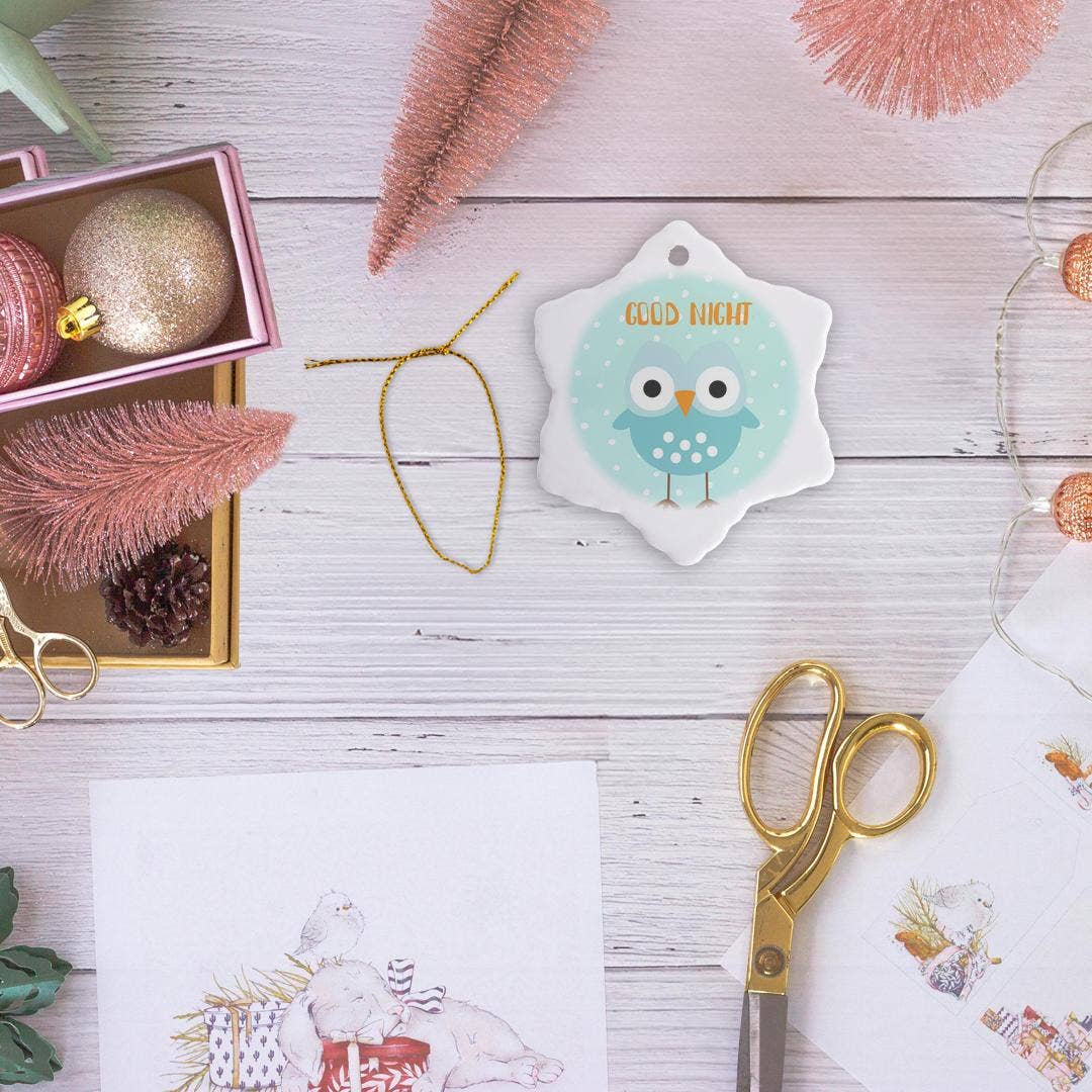 3dRose - Vendita all'ingrosso Decorazione - 3dRose, Carino Gufo del Bosco per Bambini Tipografia su Pois Blu - Buona Notte, Ornamento5