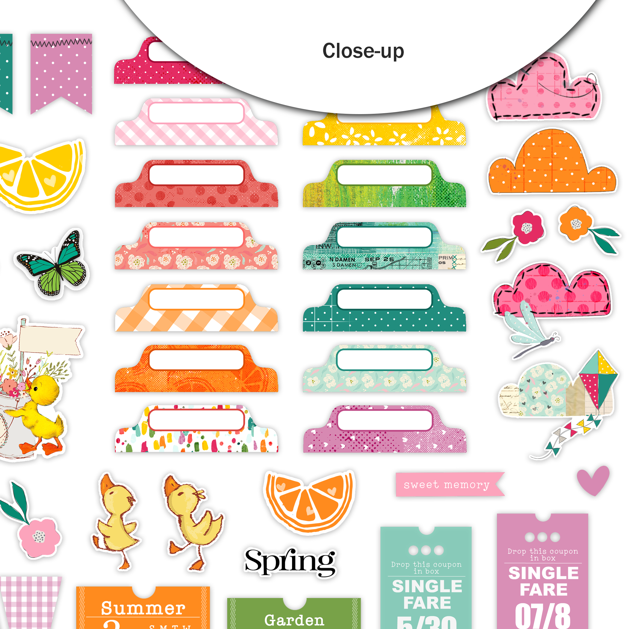 Pretty Little Studio – Engroshandel Cutouts – Sunshine Mix Ephemera - 65 stk | Sommerudskæringer, billetter4