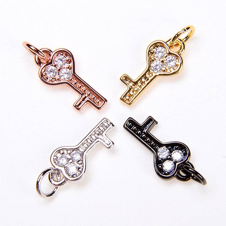 18K Gold Filled Micro Pave CZ Key Charm, CP035 for wholesale by Beads Creation