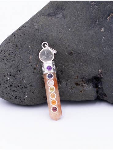 Pendentif en pierre Piedra de Sol octogonal avec boule en cristal pour la vente par Kimago Look