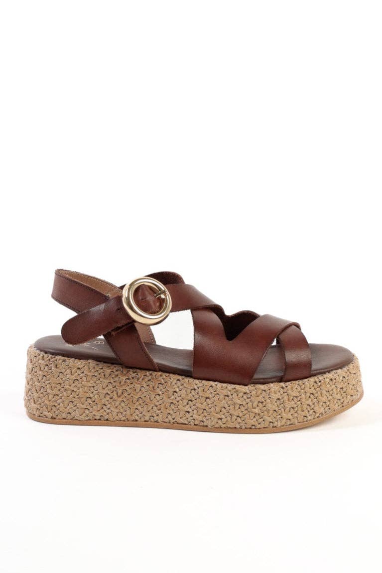 KMB Shoes - Wholesale Sandals - Women's - SAM CHOCOLATE - Crossover Leather Strap Platform Sandals0