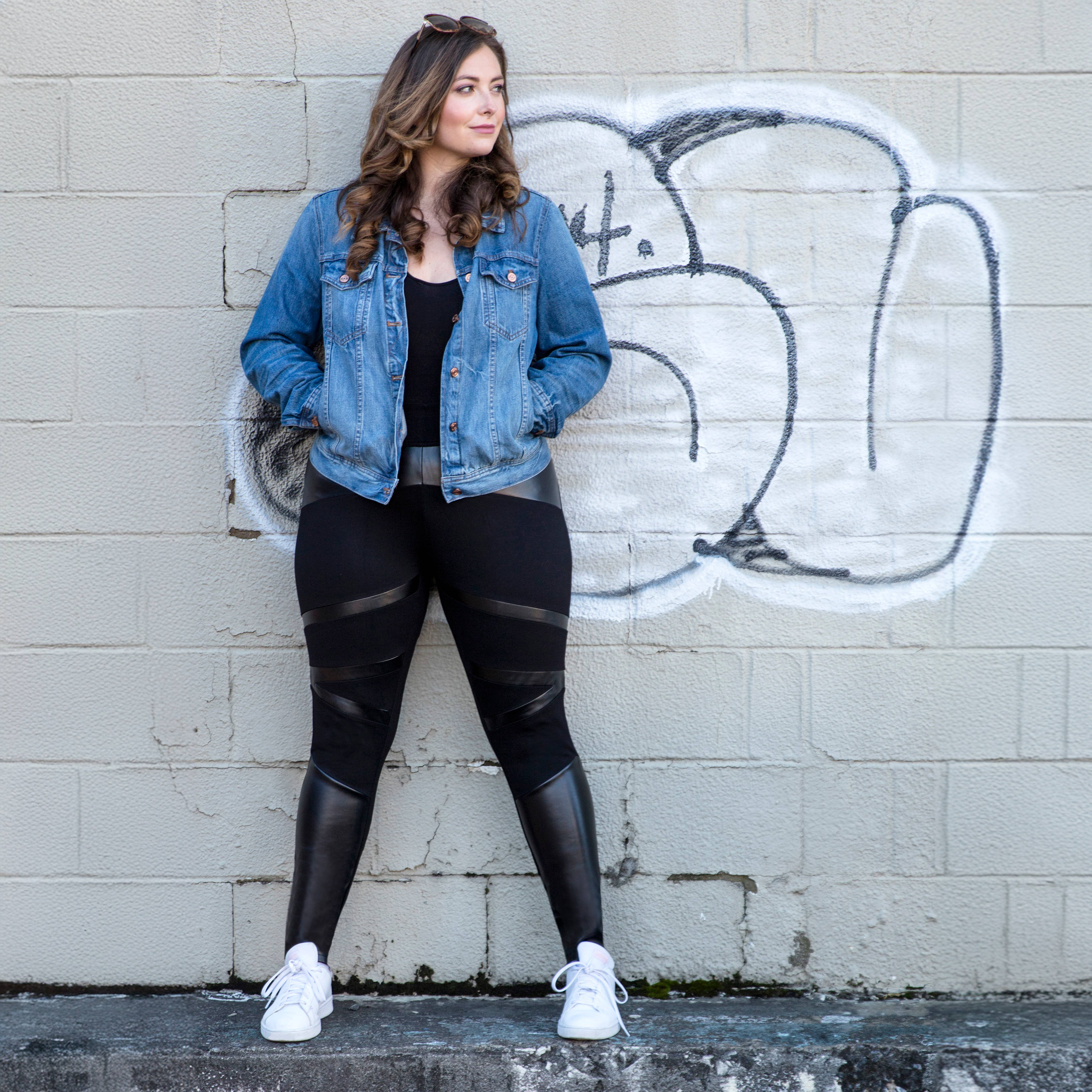 Preto Leggings MeMoi Sexy Moto Pleather Modeladoras para venda a revendedores na Faire2