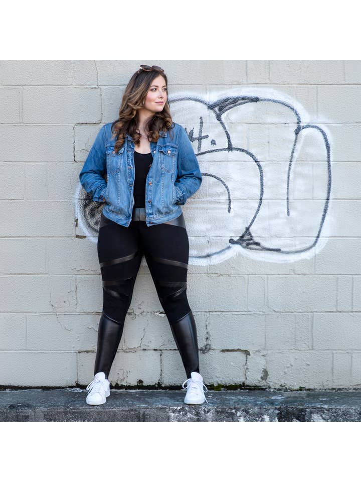 Schwarz meMoI Sexy Moto Pleather Akzent Shaping Leggings für den Großhandel auf Faire2