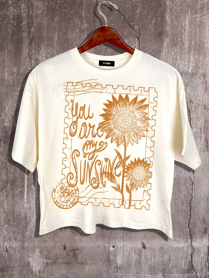 2&moon - Wholesale Screen Printed T-Shirt - Women's - You are my sunshine Graphic Crop Tee.