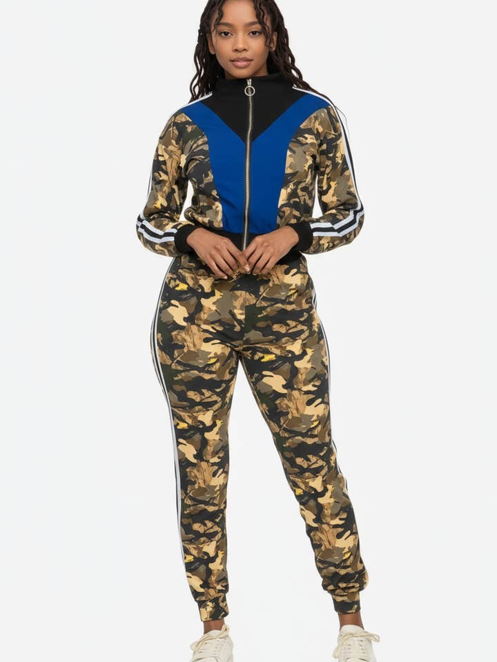 Camo Contrast Zip-Up Track Set for wholesale by J2 FASHION