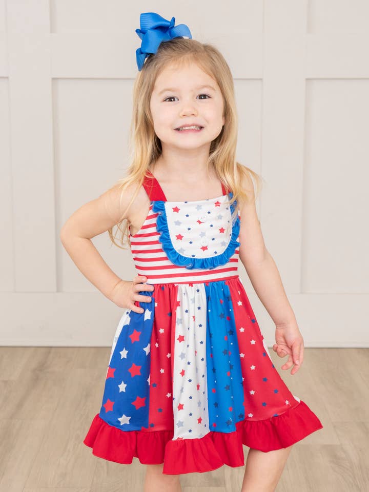 Rood Wit & Blauw Ruffle Jurk voor wholesale door Marie Nicole Clothing