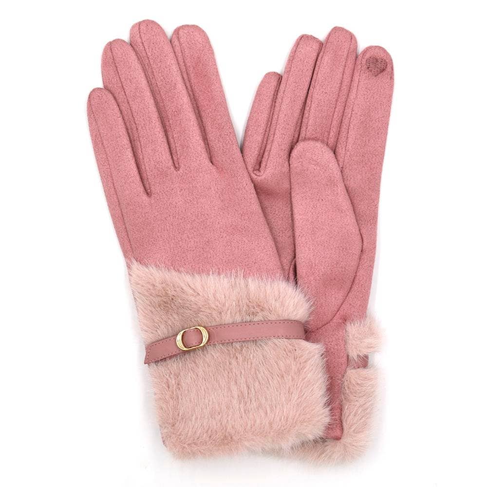 anbfashion - Wholesale Gloves - Women's - FAUX FUR STRAP CUFF SMART TOUCH GLOVES MG-00880