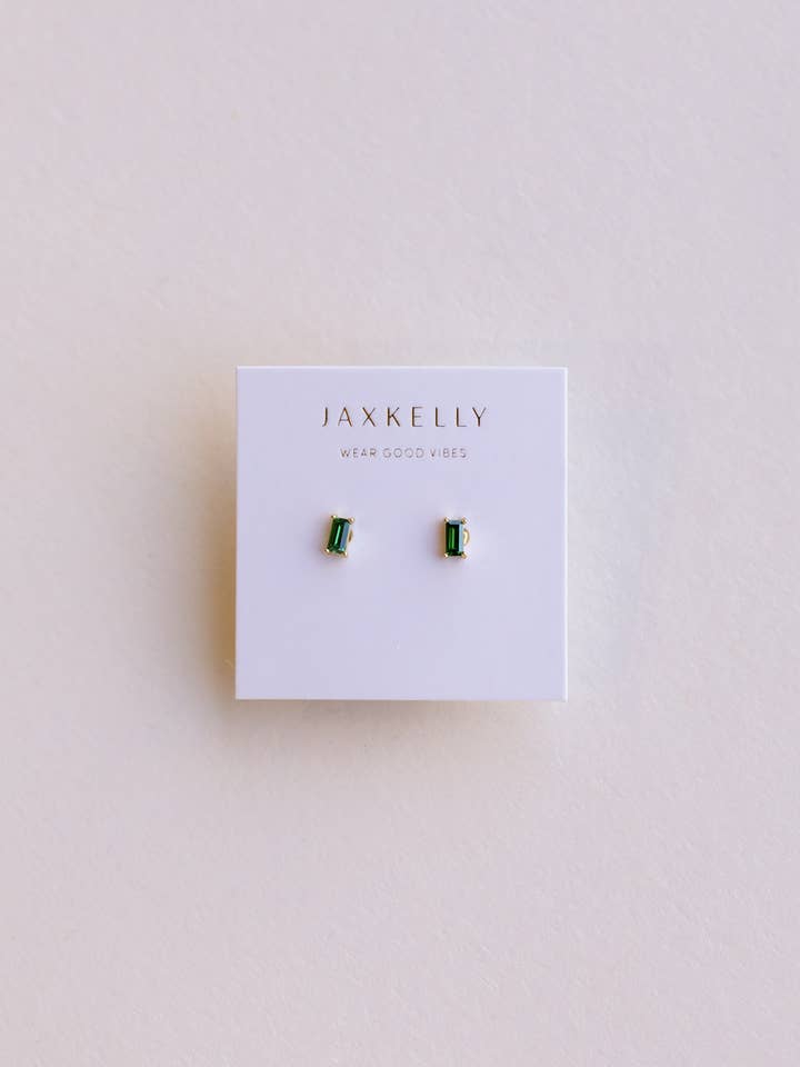 Baguette - Emerald - Gold Earrings for wholesale by JaxKelly