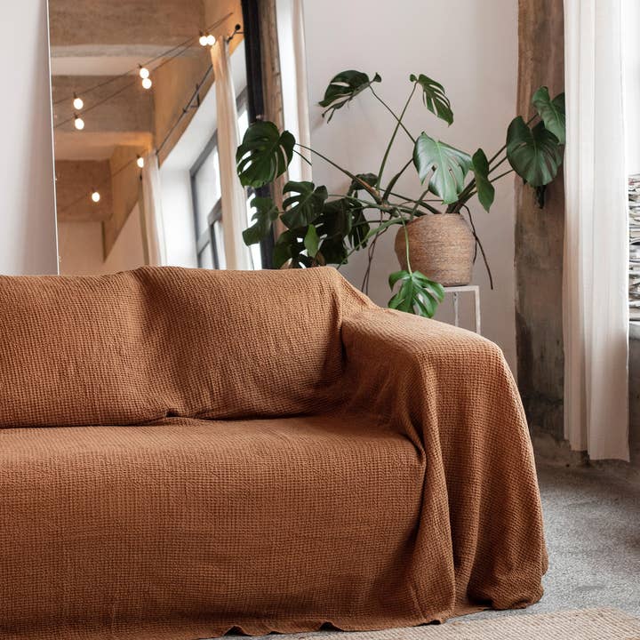 MagicLinen (We handle U.S. import procedures for you) - Wholesale Chair/Sofa Slipcover - Waffle linen couch cover in Cinnamon0