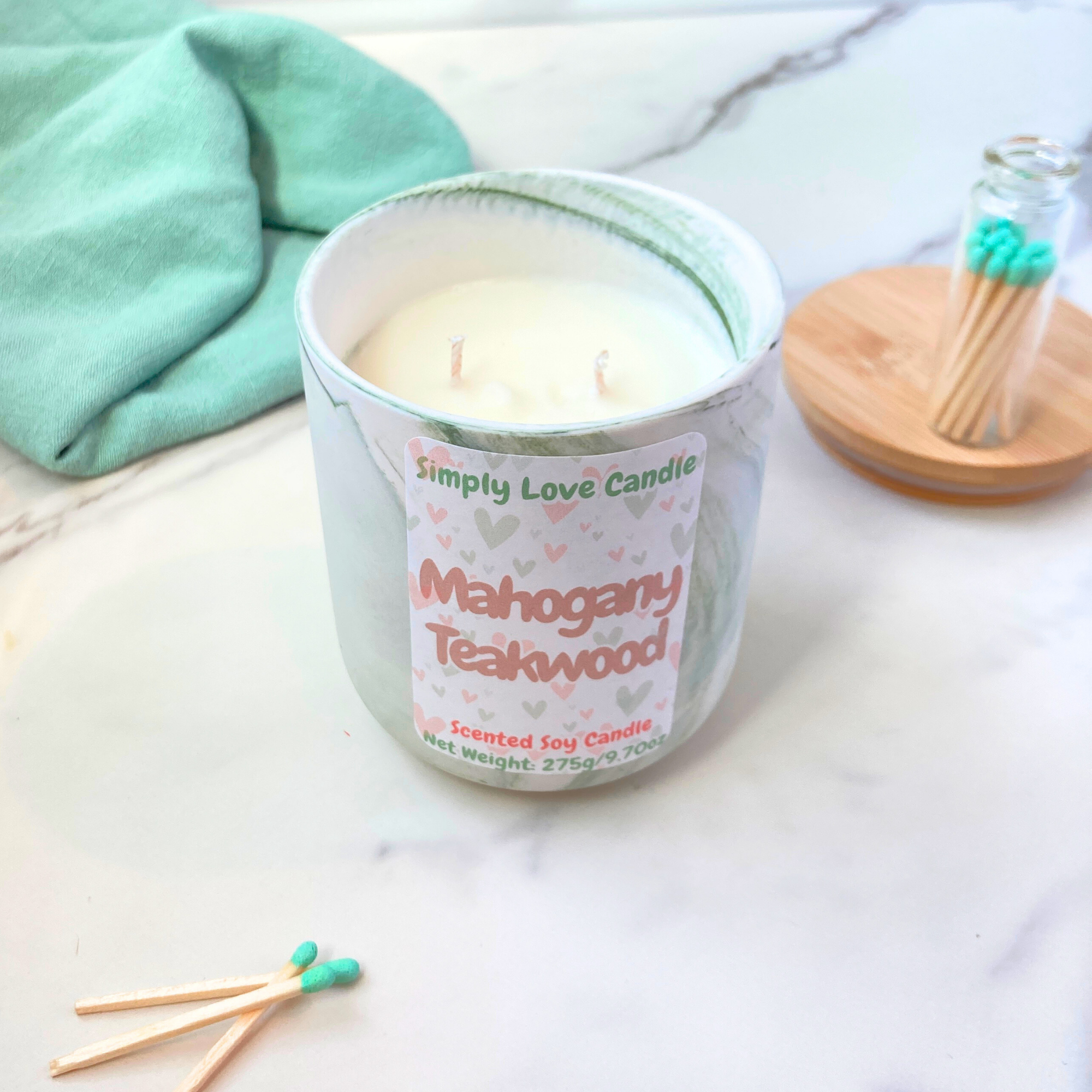 Simply Love Candle - Wholesale Jar/Filled Candle - Mahogany Teakwood 10 oz Marbled Ceramic Candle with lid 4