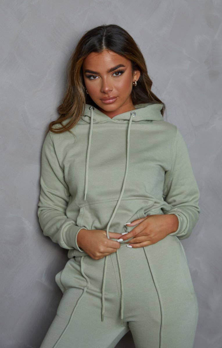 Femme Luxe - Vendita all'ingrosso Completo loungewear - Donna - Completo da casa Sage con cappuccio oversize e cuciture a vita alta con risvolto sul davanti - Martha6