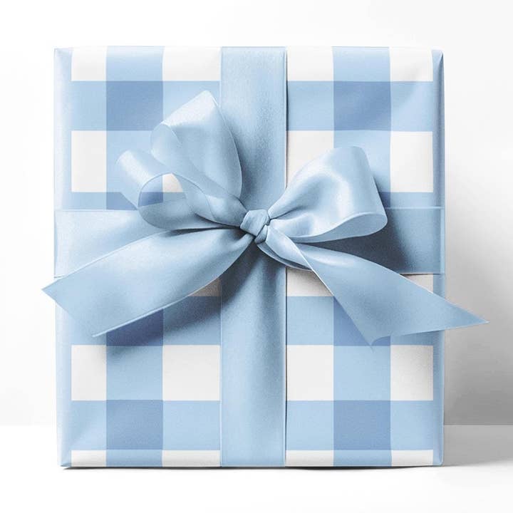 Light Blue Gingham Wrapping Paper Made To Order for wholesale by SB Paperie