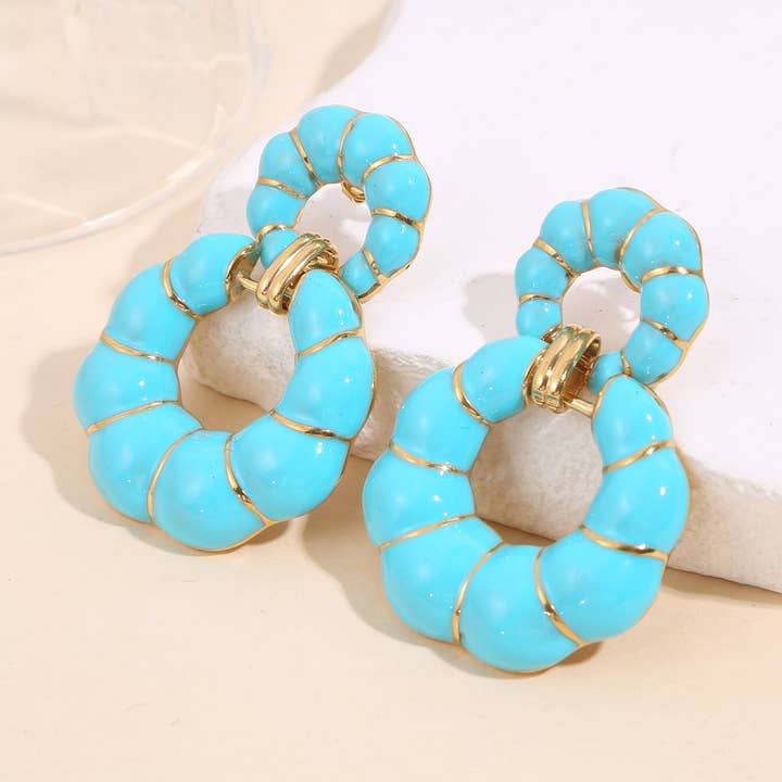 Blå emaljerede dobbeltringe øreringe for engroshandel hos JOYA