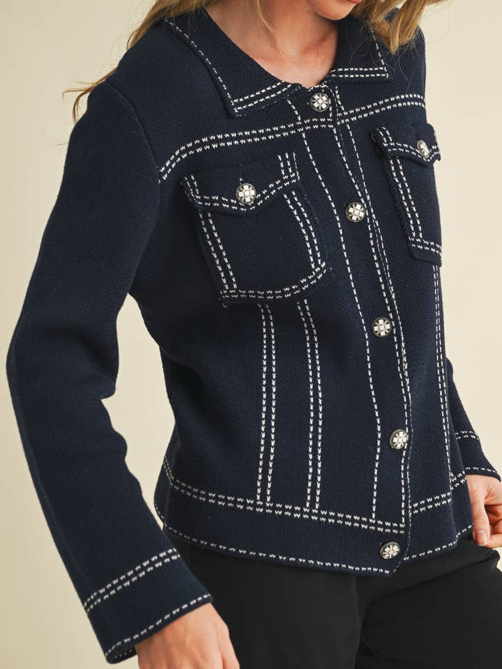 &MERCI - Wholesale Jacket - Women's - DENIM EFFECT KNIT SWEATER JACKET MSW1113016