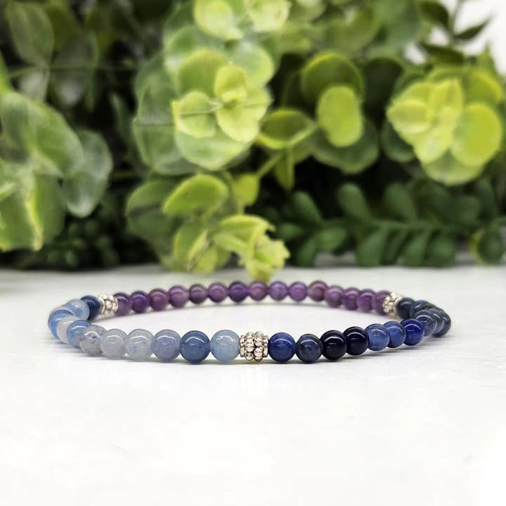 Meraki Gemstones - Wholesale Beaded Bracelet - ANXIETY RELIEF-Blue Aventurine/Sodalite/Amethyst Bracelet4MM