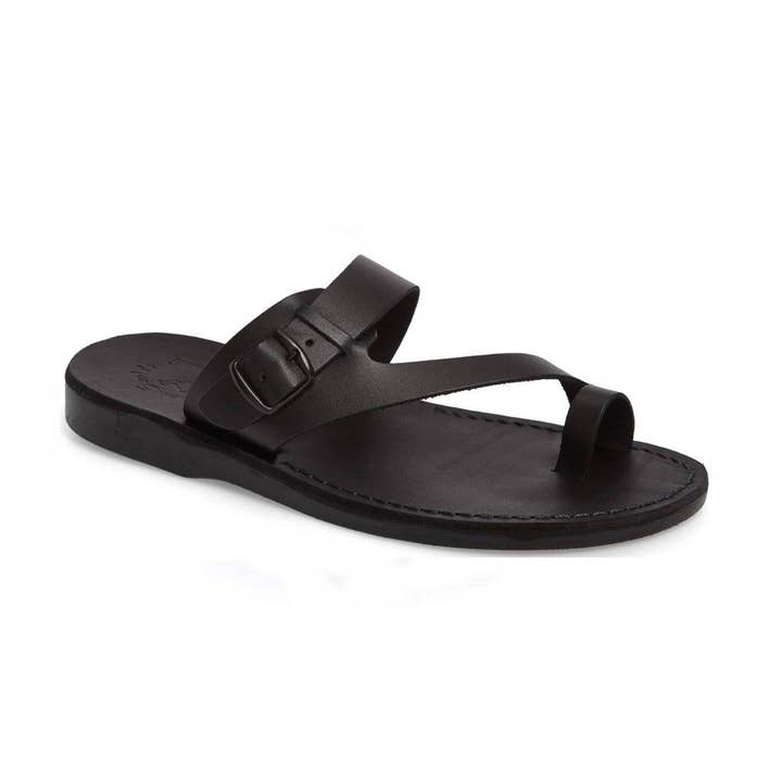 Abner - Sandales en cuir avec boucle métallique | Noir pour la vente par Jerusalem Sandals