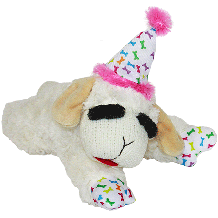 King Wholesale Pet Goods - Wholesale Pet Plush Toy - Dog - MULTIPET Lamb Chop w/Birthday Hat Dog Toy 10.5in Pink0