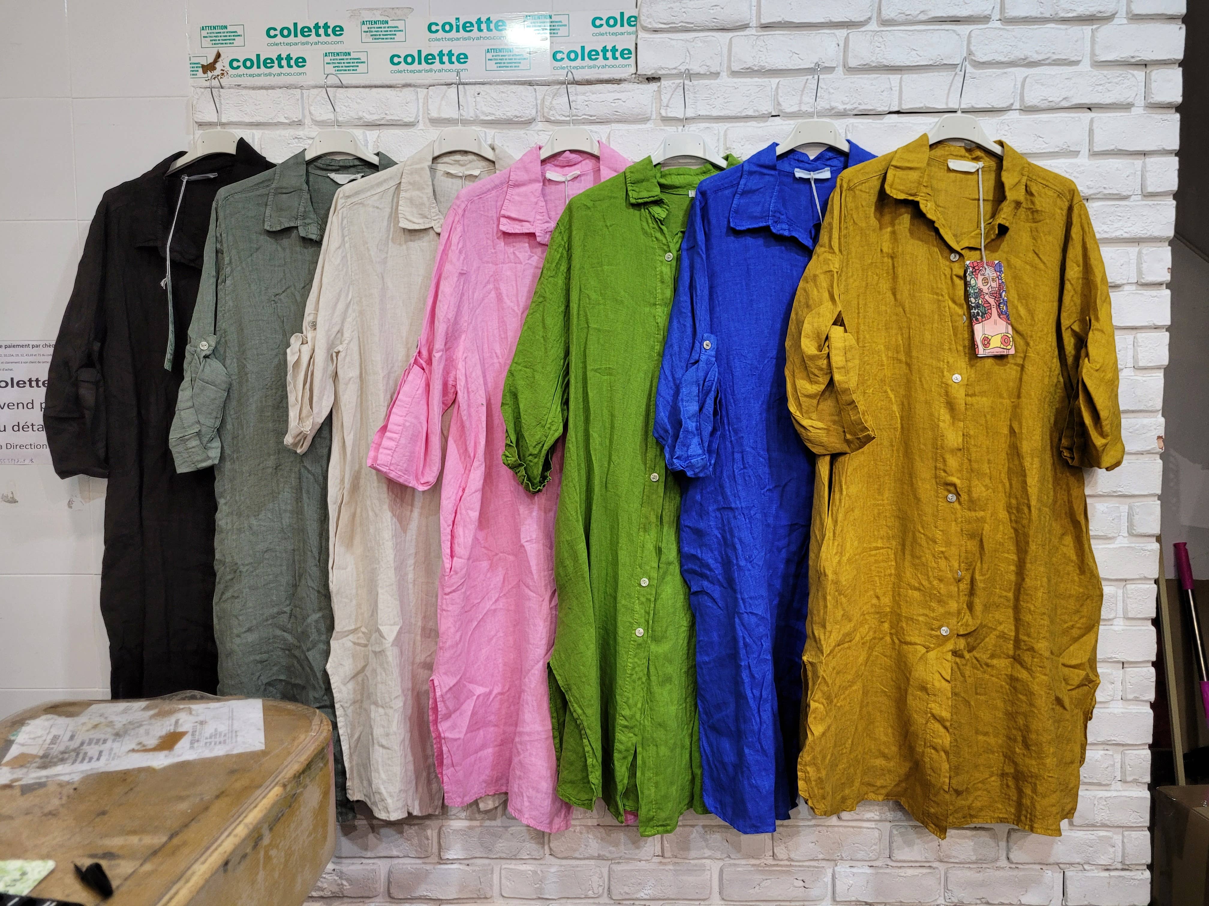 la maison des fibres naturelles - Venta al por mayor Vestido - Mujer - Vestido camisa de lino 100 % con botones, largo medio11