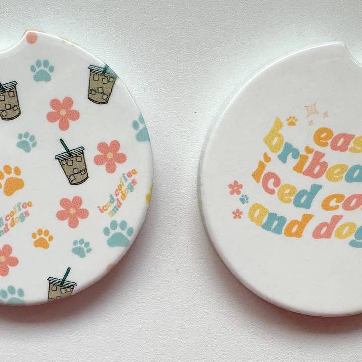 Iced Coffee and Dogs Car Coaster for wholesale by Ellie and Nala Design Co.