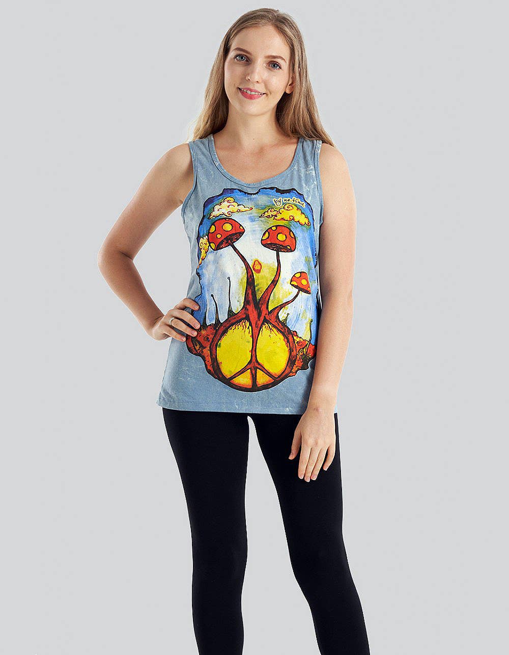 Kathmandu Imports - Wholesale Tank Top - Women's - Shroom print stonewash tank top (TH-1496PK)