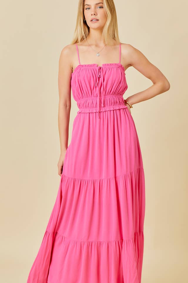 Main Strip - Wholesale Dress - Women's - Tie Ruffle Cut Out Open Back Summer Maxi Dress