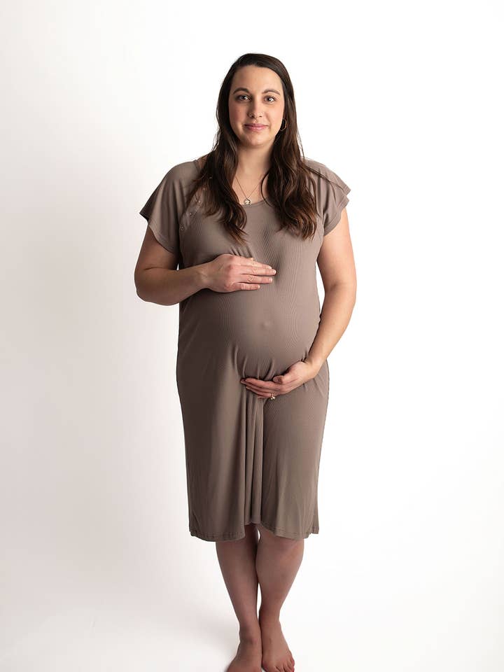 Three Little Tots - Wholesale Dress - Maternity - Cocoa Brown Maternity Mommy Labor & Delivery/ Nursing Gown 13