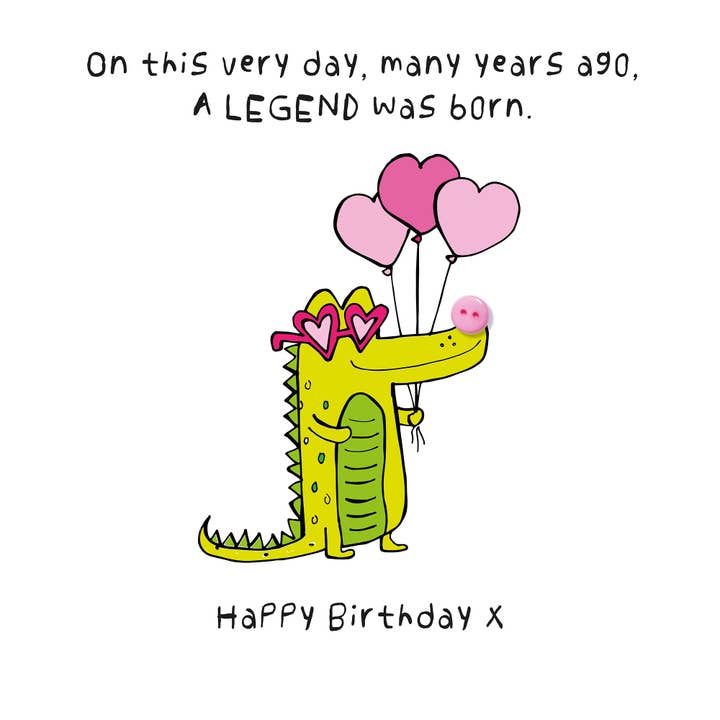 ANIVERSÁRIO - LENDA, SUPER FIXE CROCODILO, CHAPELARIA, CARTÃO DE BOTÕES por atacado de The Spare Button Card Range