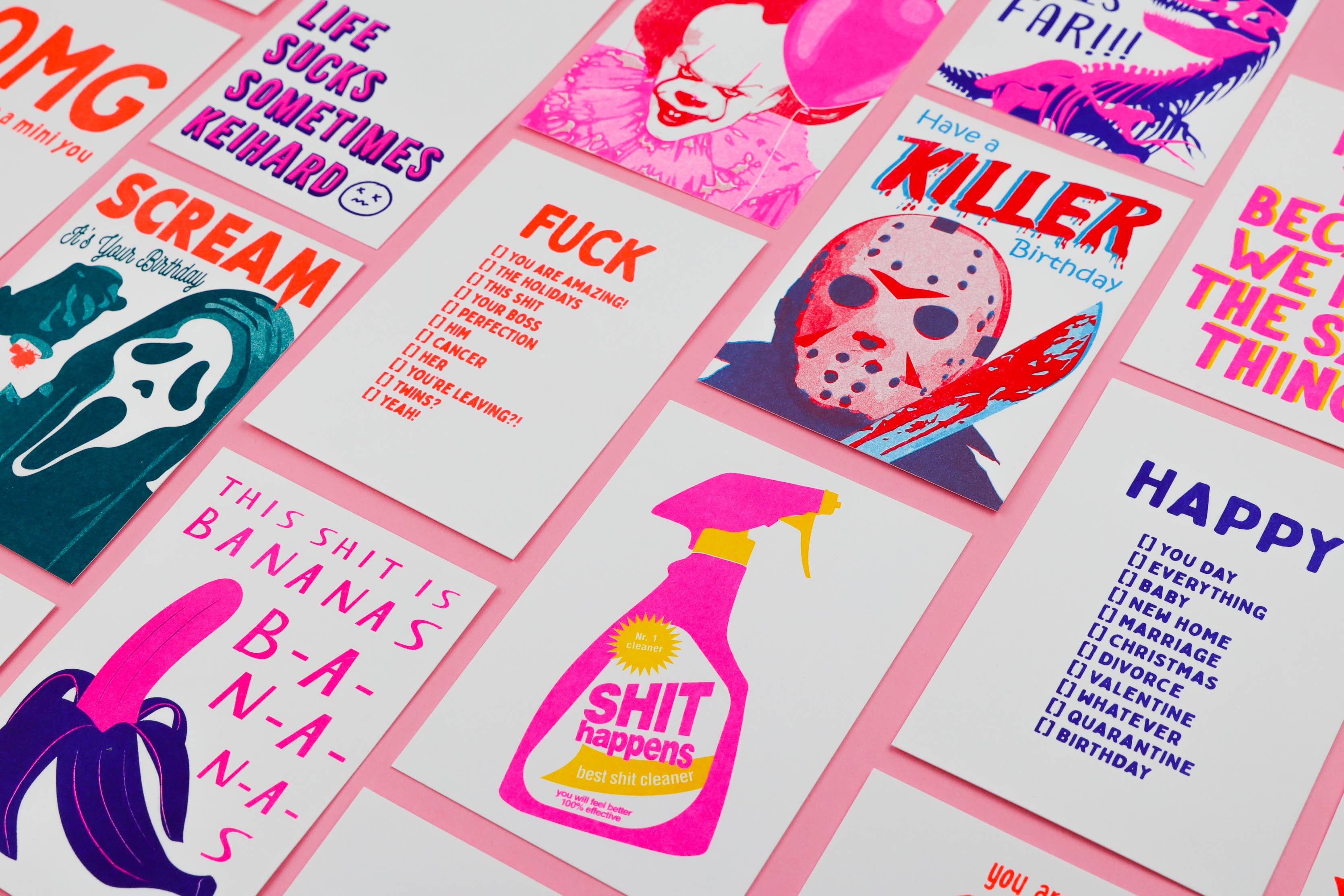 Studio Inktvis - Wholesale Encouragement Card - Shit Happens Cleaning spray bottle Risograph Postcard8