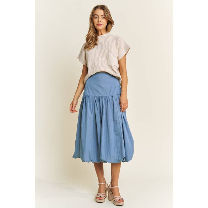 SOFT WOVEN SOLID BUBBLE BALLON MIDI SKIRT - Beige for wholesale by Sweet Generis