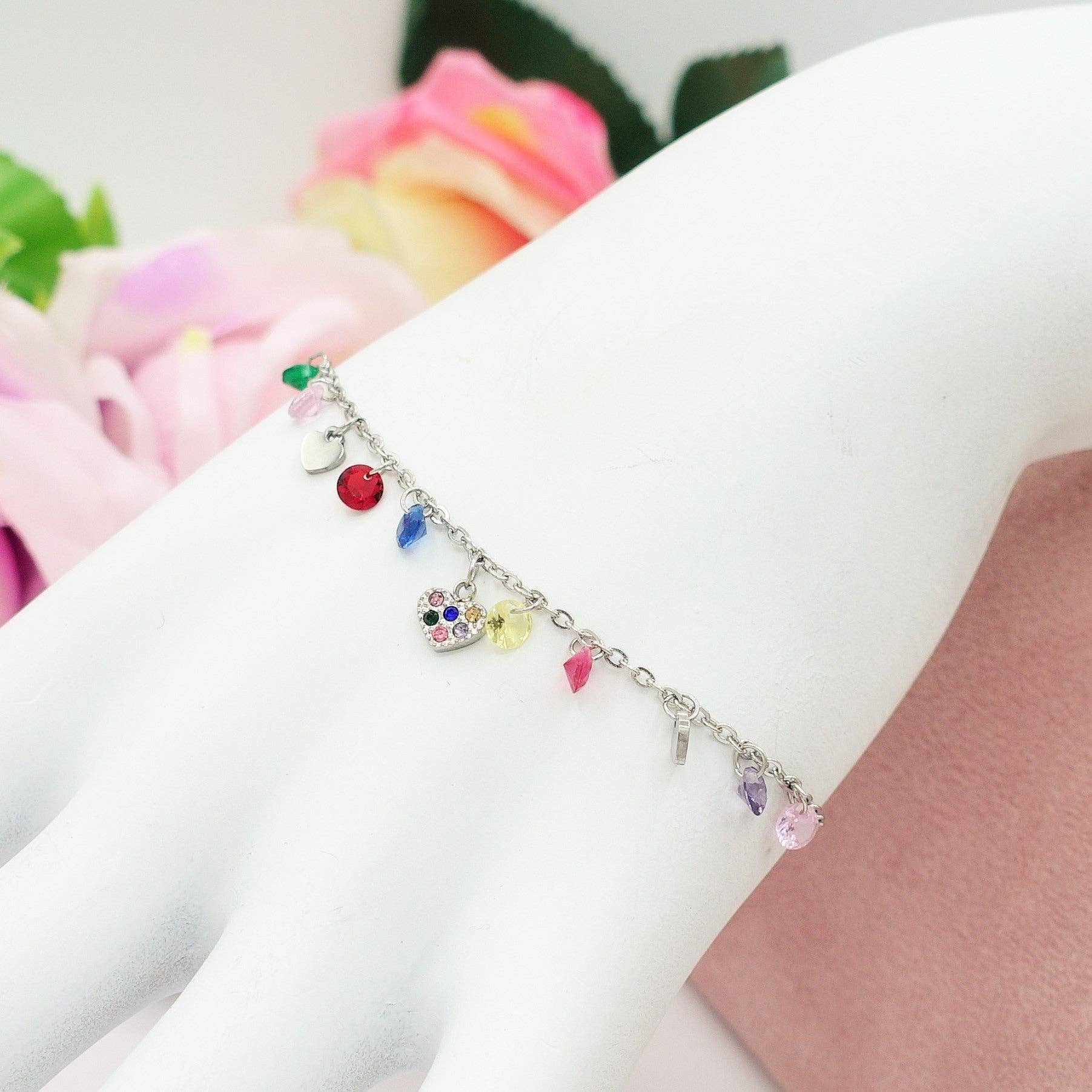 Daemon srls - Wholesale Charm/Dangle Bracelet - MEGAN ~ ACCIAIO INOSSIDABILE ~ Bracciale con ciondoli cristalli e cuoricino cubic zirconia3