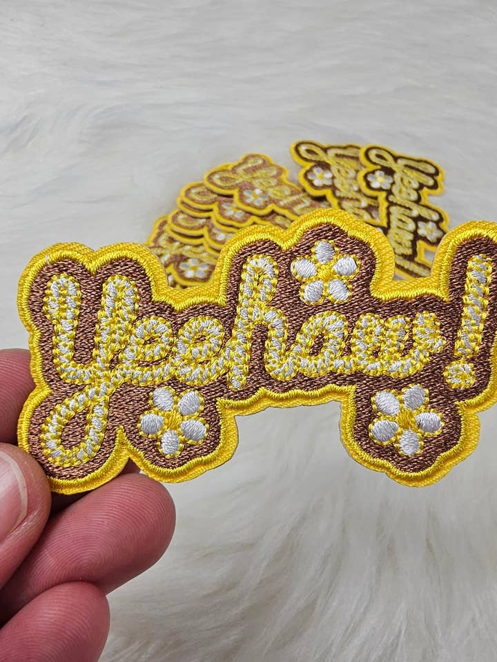 'Yeehaw!' Floral Embroidery Iron On Patch for wholesale by Scratch Decor