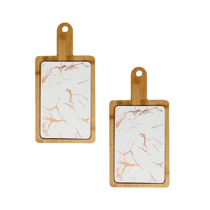 SOGA International Pty Ltd - Wholesale Serving Tray - SOGA 2X 33.5cm White Square Wooden Serving Tray Slate Steak Serving Platter Chopping Board Paddle Home Decor