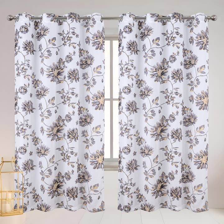 Panneau de rideau de fenêtre à œillets Marie Jacquard Floral, 54x84 pouces pour la vente par ShopBobbys