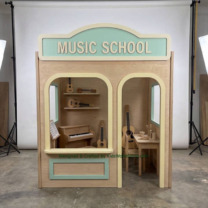 Wooden Music School Playhouse + Furnitures for Kids | Personalized 20+ Themes | All-Inclusive Turnkey Project for wholesale by Kids Wood Store U.S. / EU.